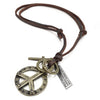 Men's Alloy Genuine Leather Pendant Necklace Gold Tone Cross Peace Sign Adjustable 16~26 Inch Chain - InnovatoDesign
