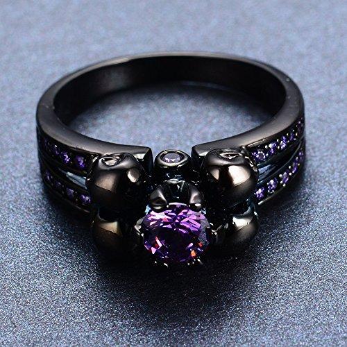 Jewelry Women's Lab Purple Bright Stone Skulls Black Gold Plated Gift Engagement Wedding Womens Ring Size 5-10-Rings-Innovato Design-5-Innovato Design