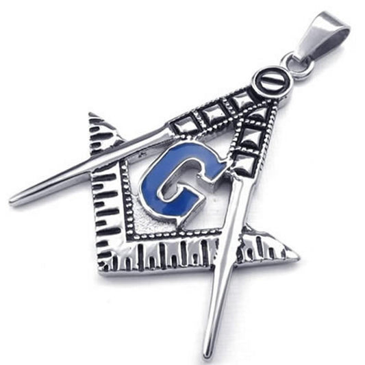 Men Freemason Masonic Stainless Steel Pendant Necklace Blue 24 inch Chain-Necklaces-KONOV-Innovato Design