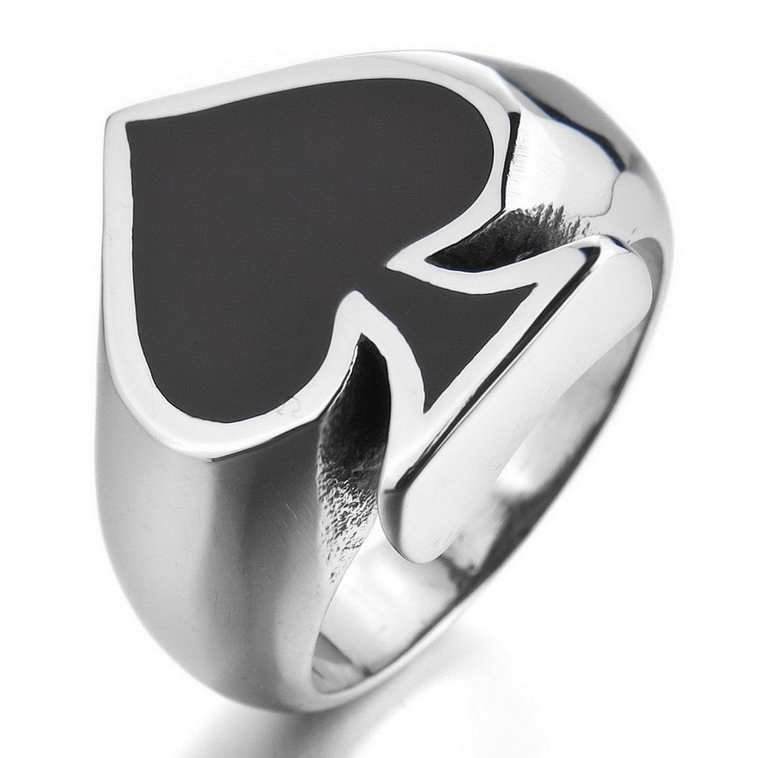 Men's Stainless Steel Ring Silver Tone Black Ace of Spades Poker Card-Rings-Innovato Design-8-Innovato Design