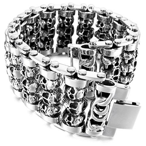 Men's Large Heavy Stainless Steel Bracelet Link Wrist Silver Tone Skull（ Weight : 187g ）-Bracelets-Innovato Design-Innovato Design