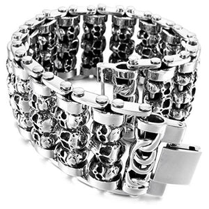 Men's Large Heavy Stainless Steel Bracelet Link Wrist Silver Tone Skull（ Weight : 187g ）-Bracelets-Innovato Design-Innovato Design