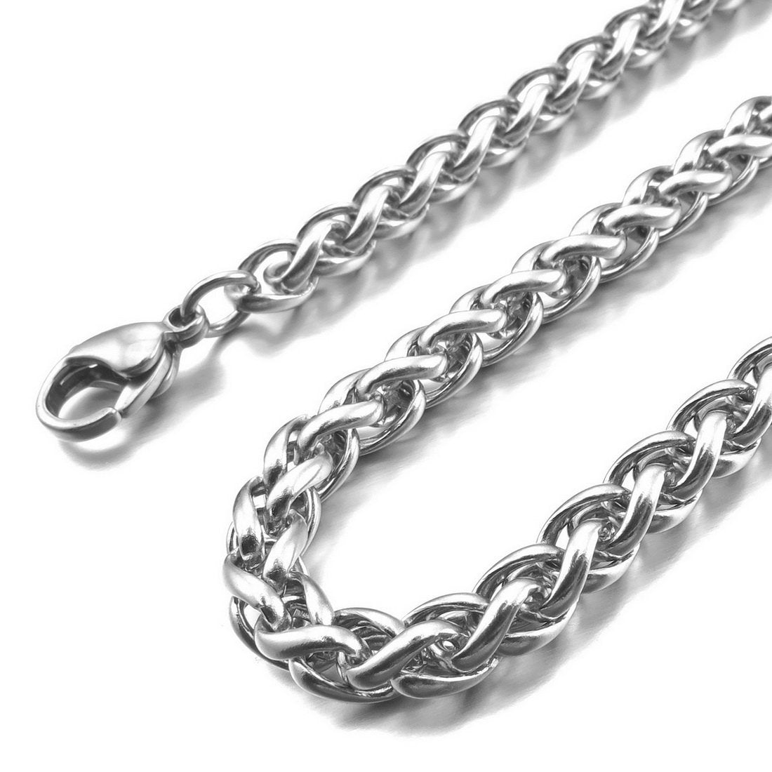 Men's 6mm Wide Stainless Steel Necklace Wheat Chain Link Silver Tone 14~40 Inch-Necklaces-INBLUE-15.0 inches-Innovato Design