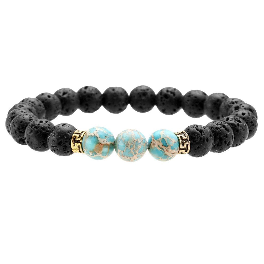 Black Lava Rock Stone Elastic Beaded Bracelet Healing Energy Stretch Bracelets with 3 Imperial Jasper-Bracelets-Innovato Design-Green-Innovato Design