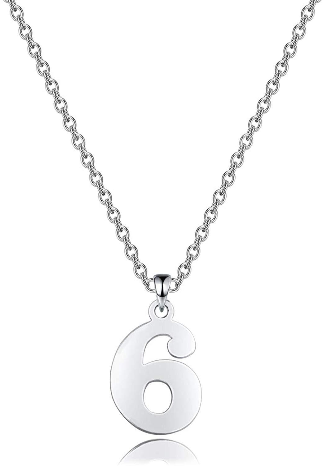 Stainless Steel Number Necklace Pendant for Men Women 20 Inch Chain Number 0-9-Necklaces-Innovato Design-G: Number Six-Innovato Design