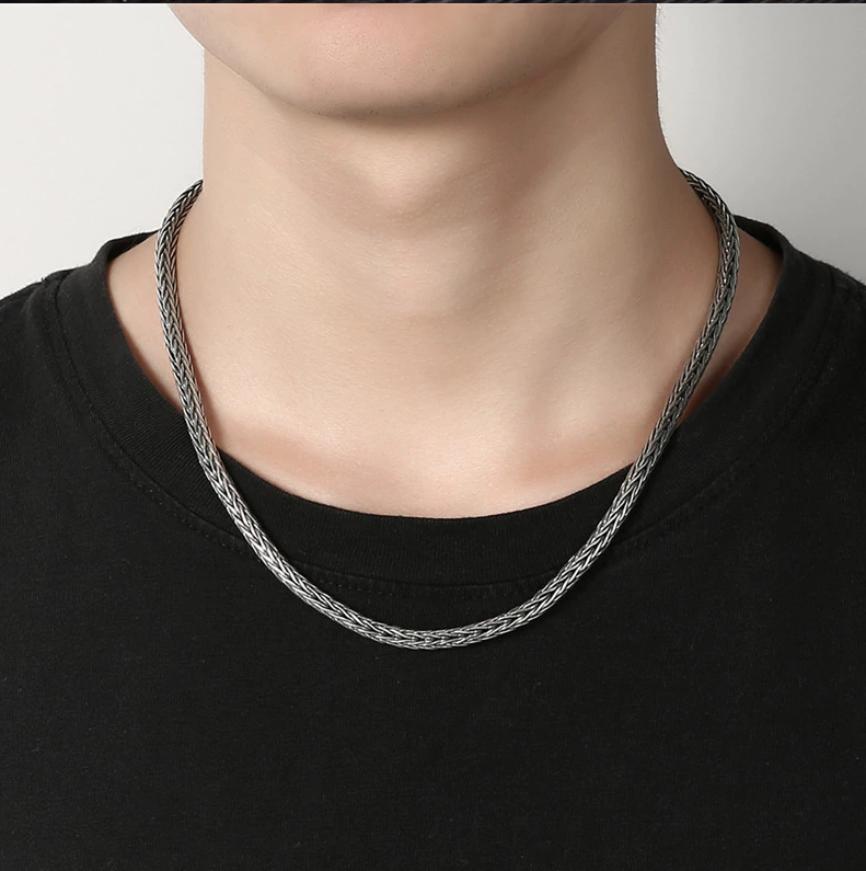 925 Sterling Silver Necklace Snake Twist 4mm Chain Link Silver Tone-Necklaces-Innovato Design-4mm 18.0 inches-Innovato Design