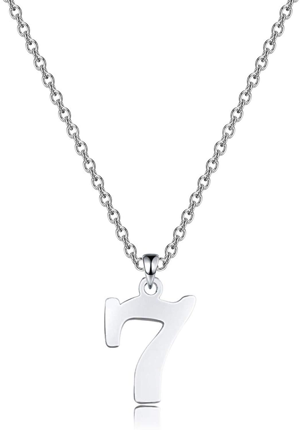 Stainless Steel Number Necklace Pendant for Men Women 20 Inch Chain Number 0-9-Necklaces-Innovato Design-H: Number Seven-Innovato Design