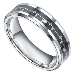 6mm/8mm Tungsten Rings Heartbeat Cardiogram Black Carbon Fiber Engagement Wedding Band-Rings-Innovato Design-6mm-5-Innovato Design