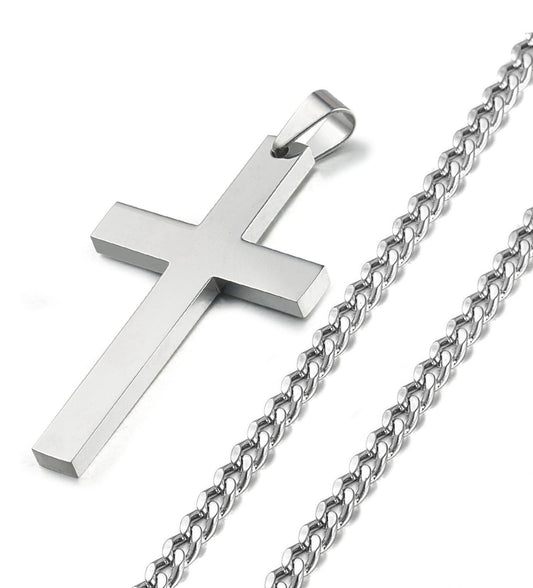 Stainless Steel Cross Pendant Chain Necklace for Men Women-Necklaces-Innovato Design-Silver-22in-Innovato Design