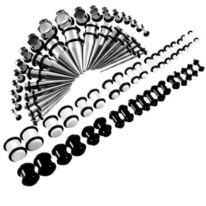 72 Pieces Ear Stretching Kit 14G-00G Plugs and Tapers 14G-00G Gauges Set 36 Pairs-jewelry-IPINK-Black and White-Innovato Design
