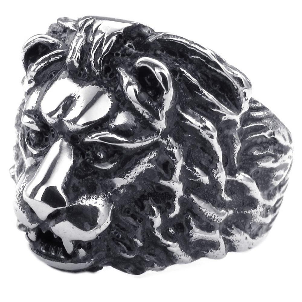 Men Stainless Steel Ring, Vintage Lion, Black-Rings-KONOV-8-Innovato Design