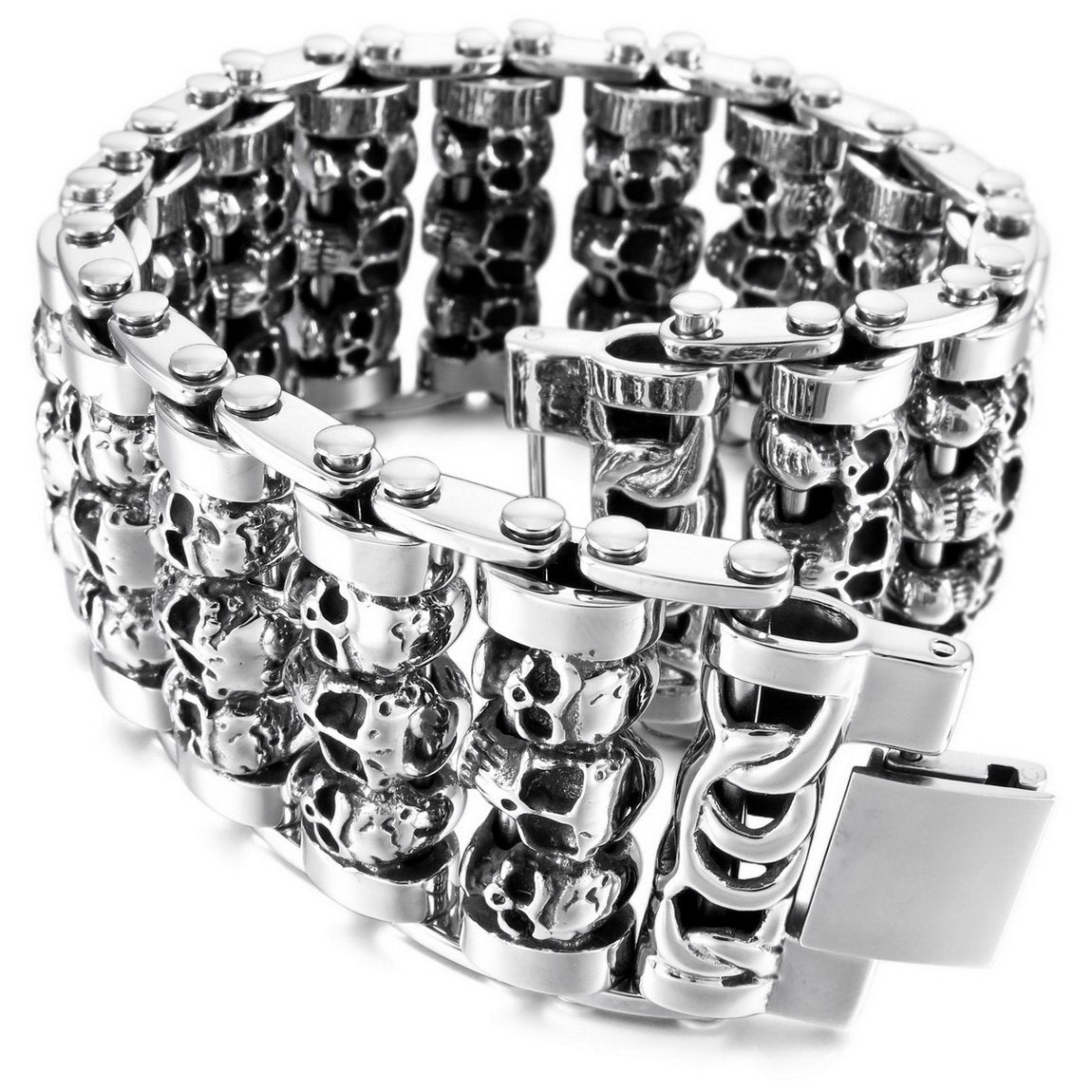 Men's Large Heavy Stainless Steel Bracelet Link Wrist Silver Tone Skull（ Weight : 187g ）-Bracelets-Innovato Design-Innovato Design