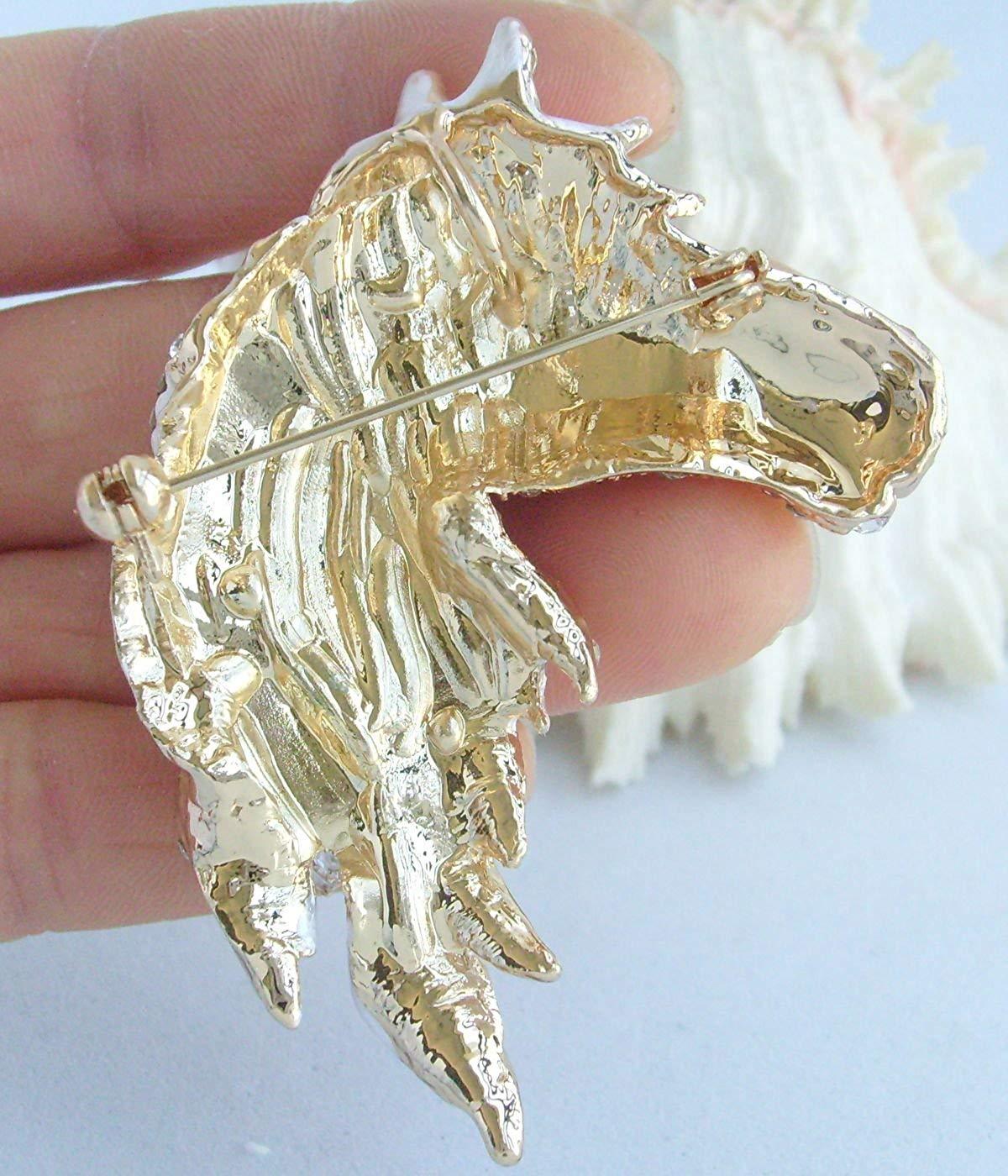 Austrian Crystal Gorgeous Adorable Horse Head Brooch Pin Rhinestone-jewelry-Innovato Design-Gold-Tone Clear-Innovato Design