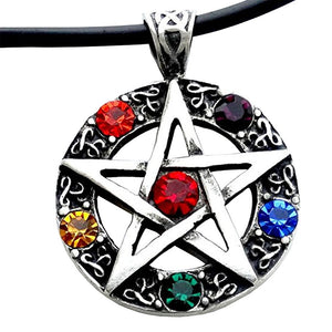 Elemental Crystal Wiccan Pagan Magic Star Pentacle Pentagram Pewter Pendant-Necklaces-Innovato Design-Innovato Design