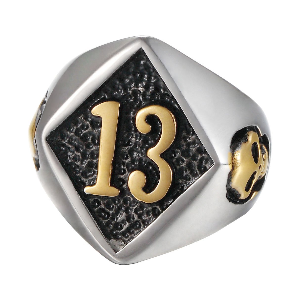 Stainless Steel Punk Gothic Gold Tone Lucky No.13 Evil Skull Symbol Mo ...