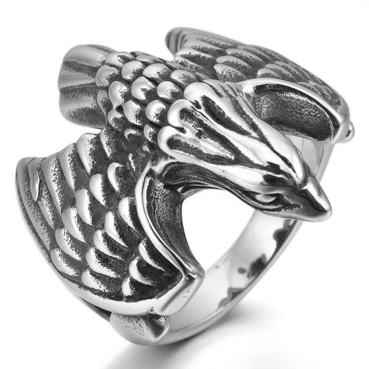 Men's Stainless Steel Ring Silver Tone Black Eagle Hawk-Rings-INBLUE-7-Innovato Design