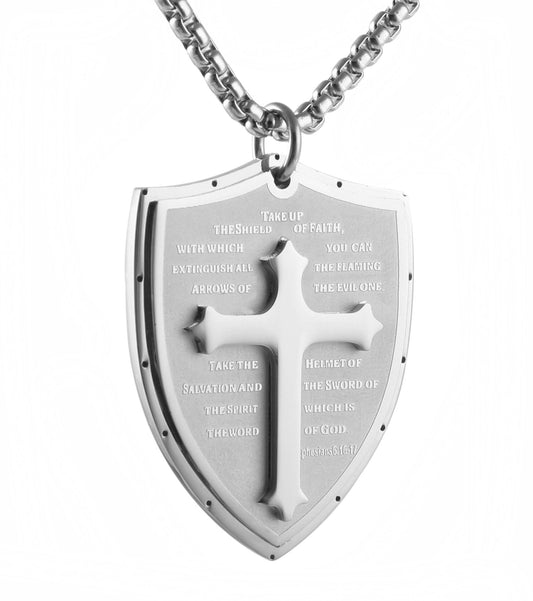 Shield Armor of God Ephesians 6:16-17, Faith Cross Stainless Steel Pendant Necklace-Necklaces-Innovato Design-Silver-Innovato Design