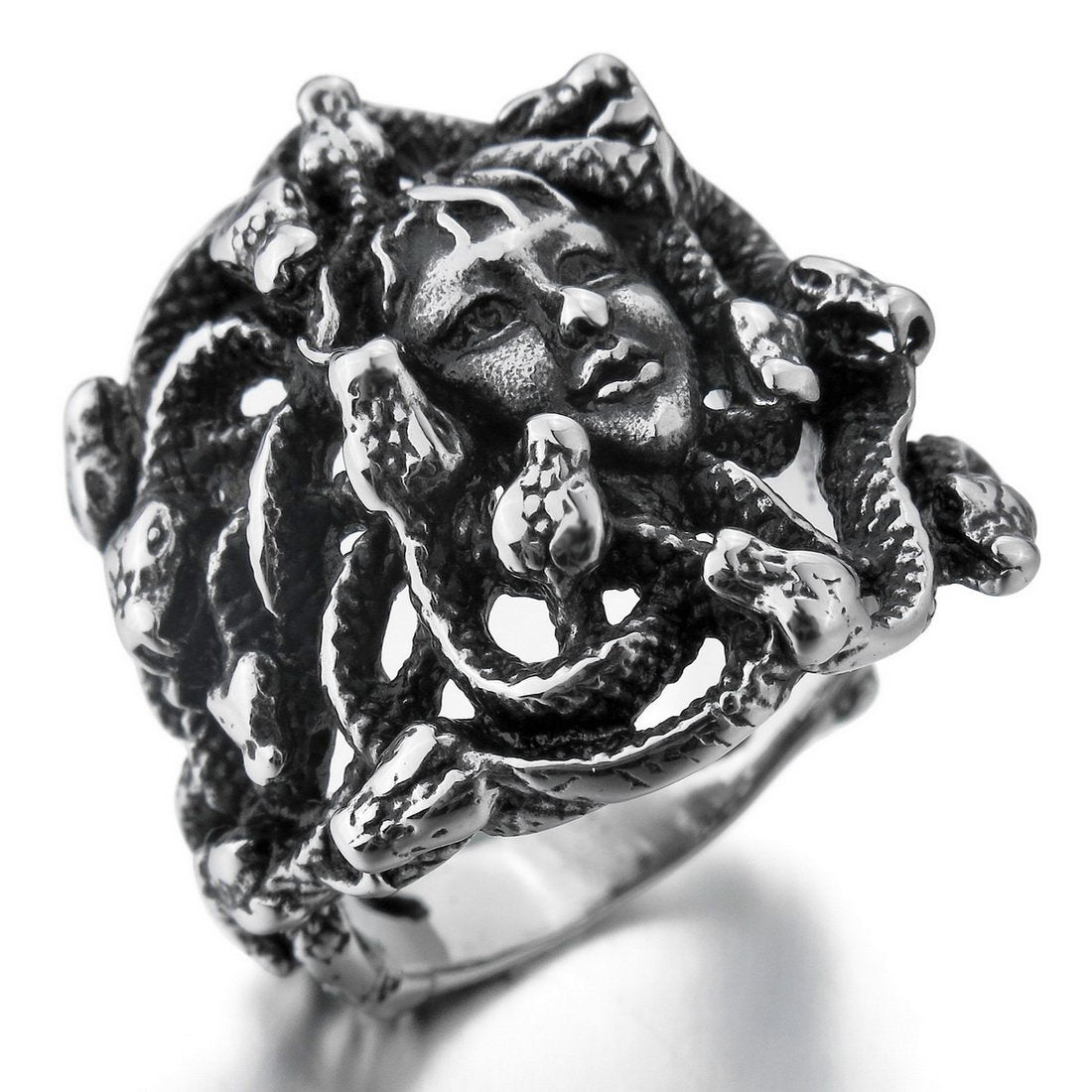Men's Stainless Steel Ring Silver Tone Black Greek Mythology Medusa Snake-Rings-INBLUE-8-Innovato Design