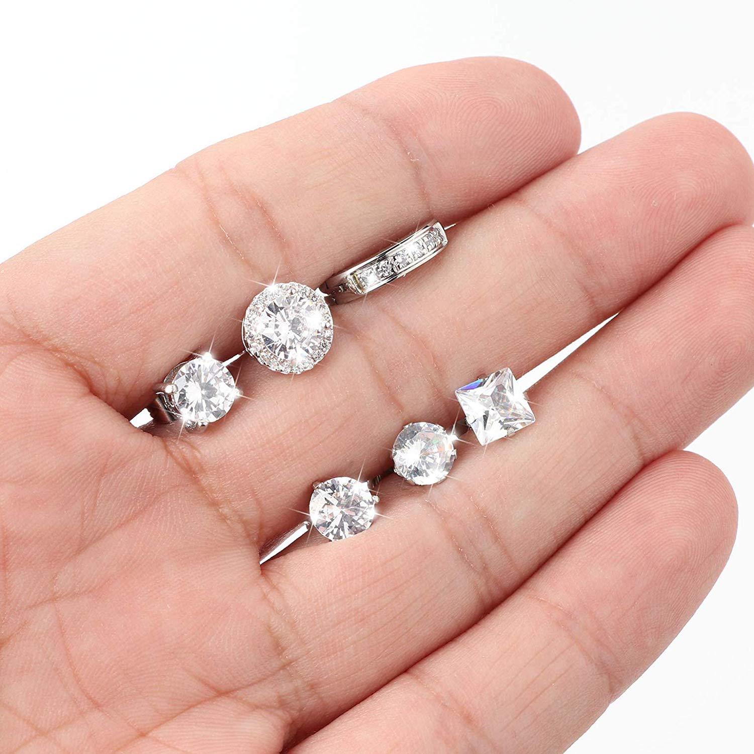 6 Pairs Stainless Steel Hoop Earrings for Women Men Stud Earrings CZ Set-Earrings-Innovato Design-A: 6 Pairs Black-Innovato Design