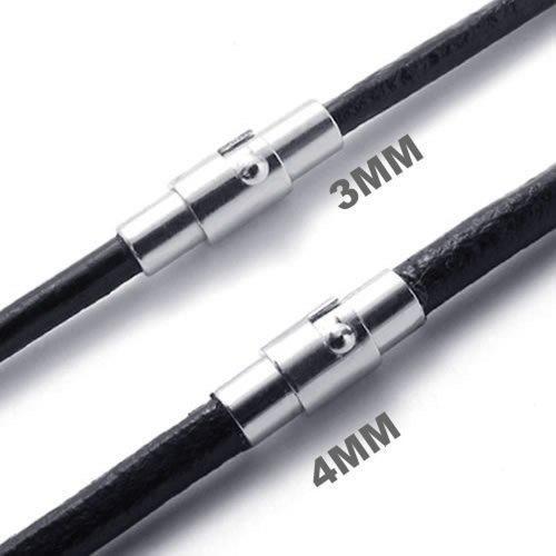 3 mm Men Women Genuine Leather Cord Necklace Chain Black-Necklaces-KONOV-16.0 inches-Innovato Design