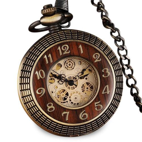 Wooden Pocket Watch with Carved Number Dial and Classy Vintage Look-Pocket Watch-Innovato Design-Innovato Design