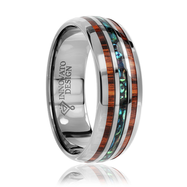 8 mm Silver Plated Tungsten Carbide Ring with Abalone Shell and
