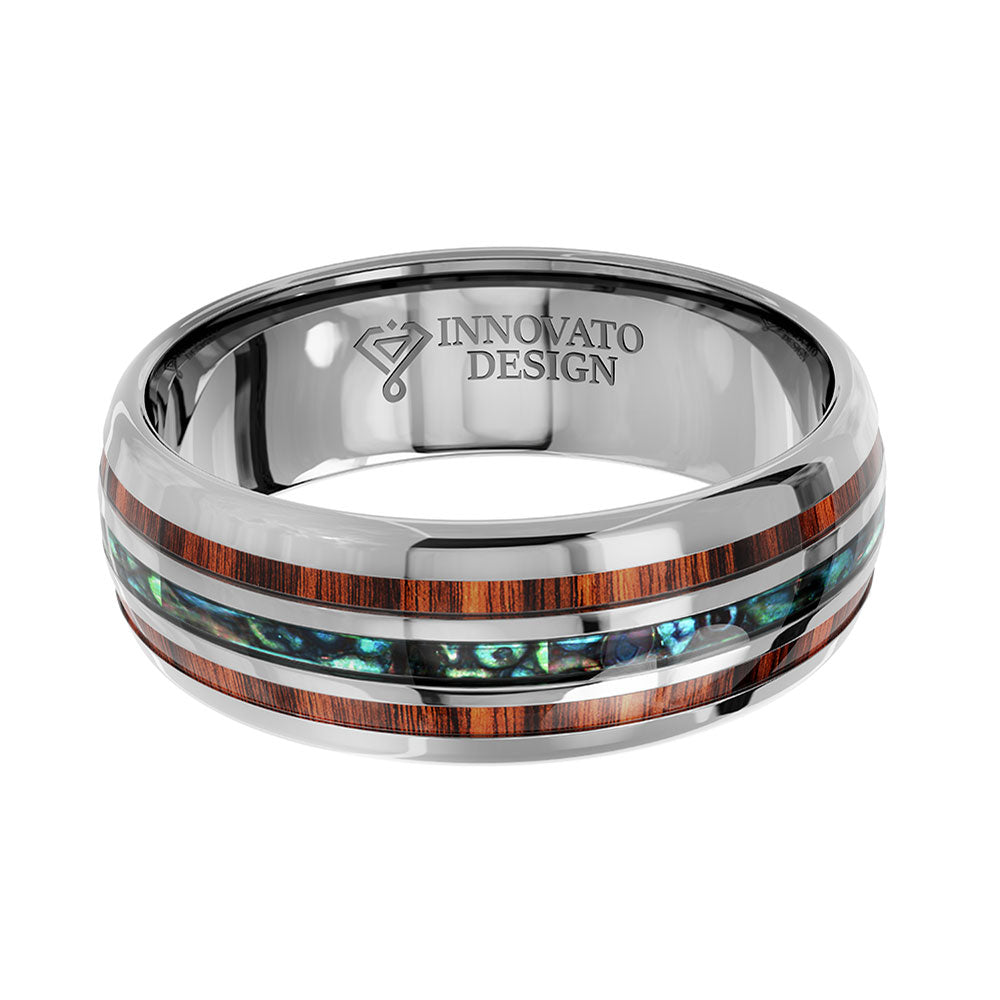 His & Her 6mm/8mm Hawaiian Koa Wood And Abalone Shell Tungsten Carbide Rings Set-Ring-Innovato Design-6-5-Innovato Design
