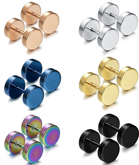 6 Pairs Stud Earrings for Men Women Ear Piercing Ear Plugs Tunnel 18G-Earrings-Innovato Design-Stainless Steel Earrings-Innovato Design