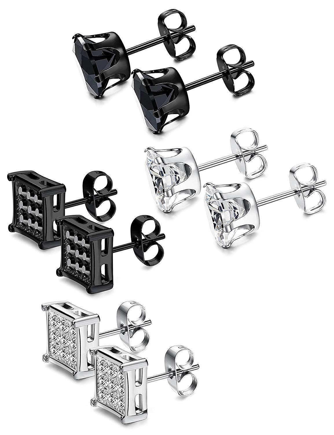 4 Pairs Stainless Steel Stud Earrings for Men Women CZ Earrings 6-8MM-Earrings-Innovato Design-D:4 Pairs 6MM-Innovato Design