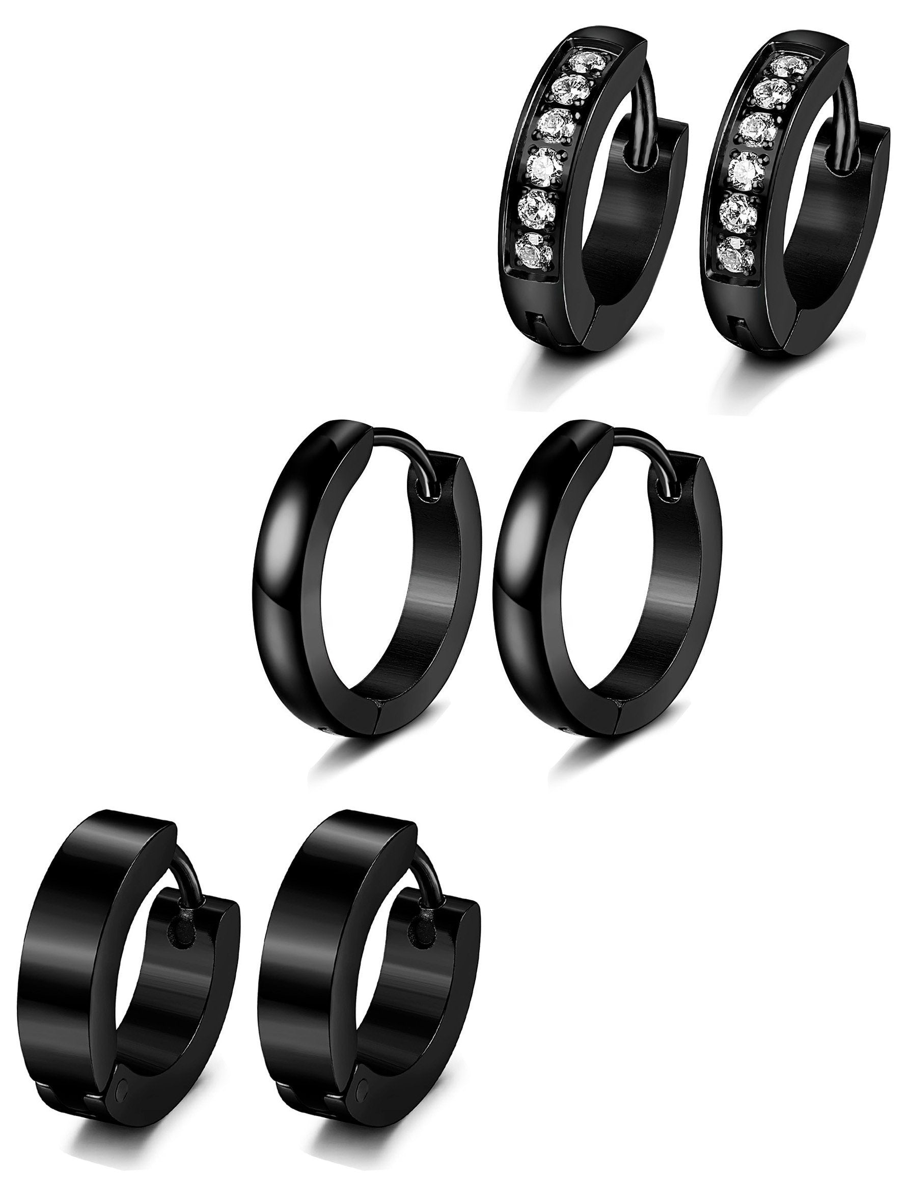 3 Pairs Stainless Steel Men Women Hoop Earrings Huggie Ear Piercings CZ 18G-Earrings-Innovato Design-Innovato Design