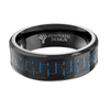 8MM Men Titanium Ring Wedding Band Black Plated with Black and Blue Carbon Fiber Inlay