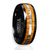 8mm Tungsten Carbide Black Ring with Koa Wood and Abalone Inlay