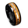 8mm Tungsten Carbide Black Ring with Koa Wood and Abalone Inlay