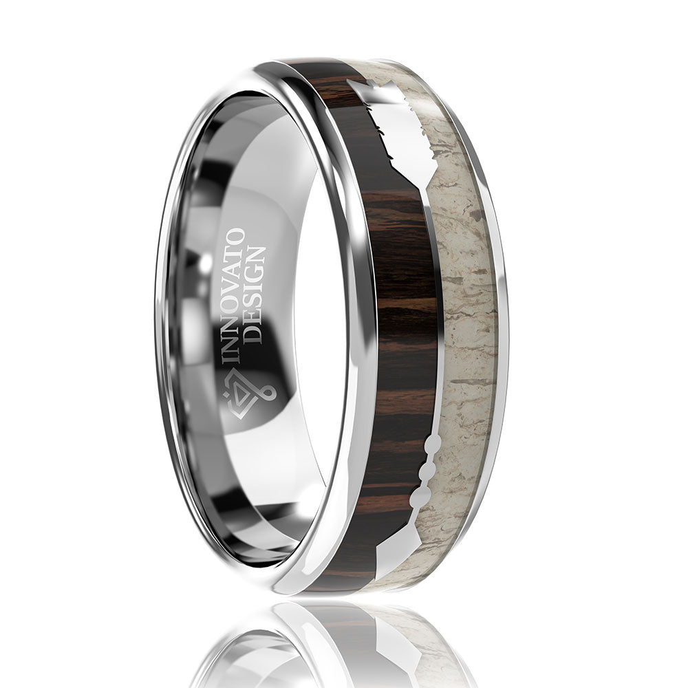 8mm Arrow Inlay Deer Antler and Zebra Wood Dome Band Tungsten Wedding Ring-Rings-Innovato Design-7-Innovato Design