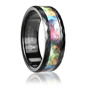 8mm Black Tungsten Carbide Ring with Abalone Insets-Rings-Innovato Design-5-Innovato Design