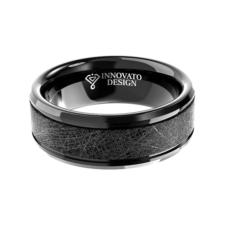 8mm Brushed Two Grooved Tungsten Carbide Wedding Ring-Rings-Innovato Design-Black-5-Innovato Design