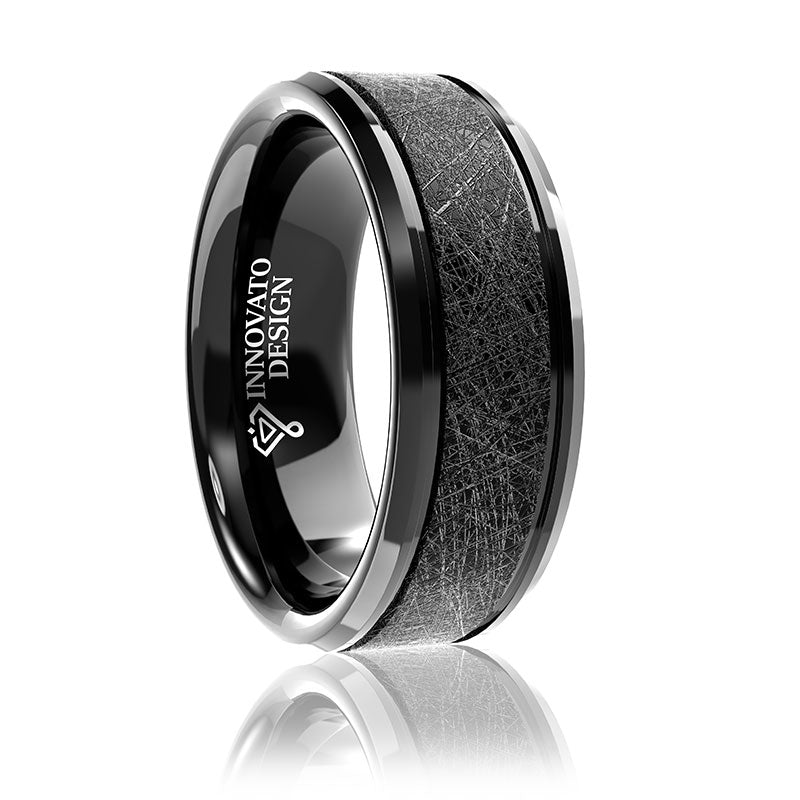 Mens Carbide Tungsten Wedding Ring Grooved with Braided Sterling Silver  Insert - 8mm