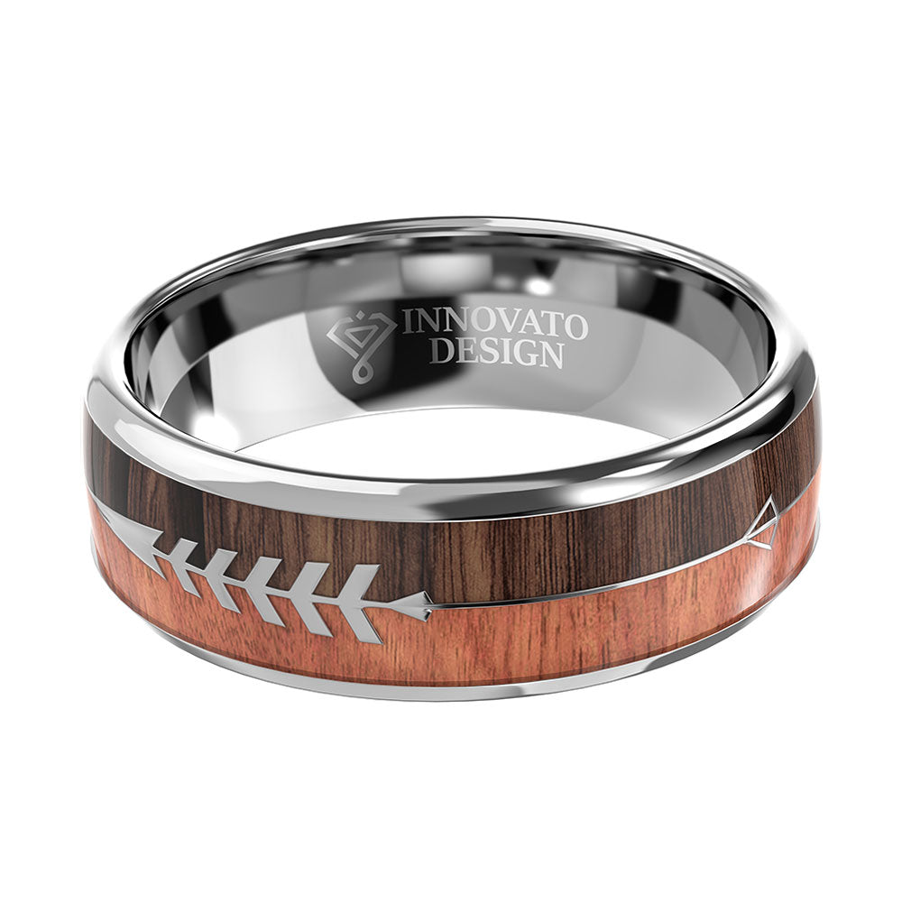 8mm Natural Dark Koa Wood Arrow Wedding Band-Rings-Innovato Design-5-Innovato Design