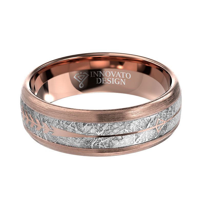 8mm Rose Gold Arrow Inlay Tungsten Ring Unisex-Rings-Innovato Design-7-Innovato Design