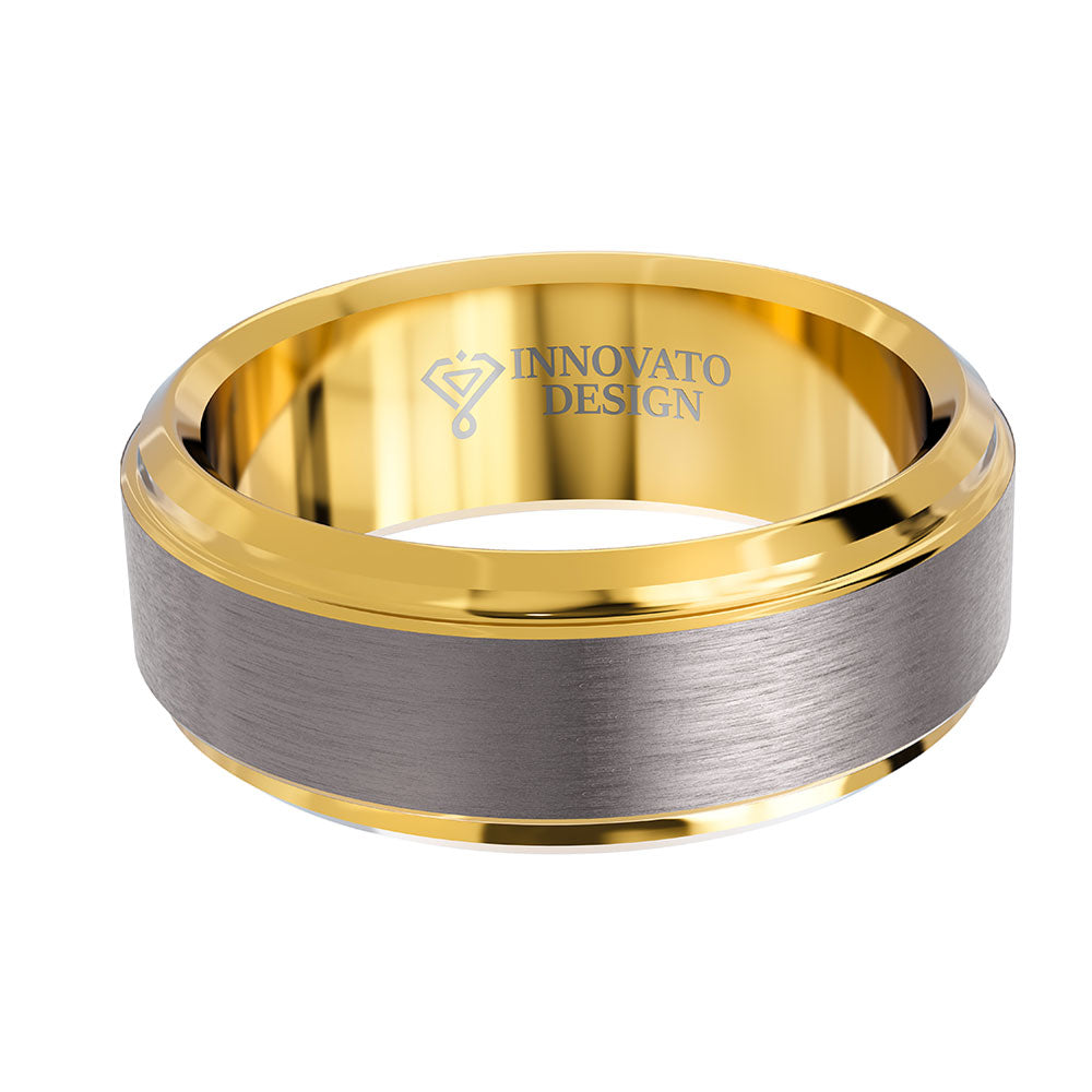 His & Her 6mm/8mm Matte Brushed Yellow Gold Plated Wedding Band Set-Ring-Innovato Design-6-5-Innovato Design