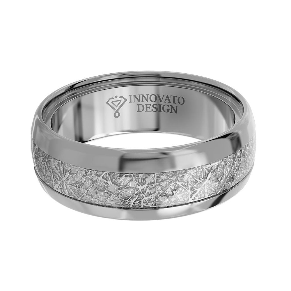 His & Her 6mm/8mm Meteorite Silver Tone Tungsten Wedding Bands-Ring-Innovato Design-5-5-Innovato Design