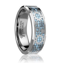 8mm Steampunk Gear Mechanical Blue Carbon Fiber Inlay Tungsten Wedding Ring
