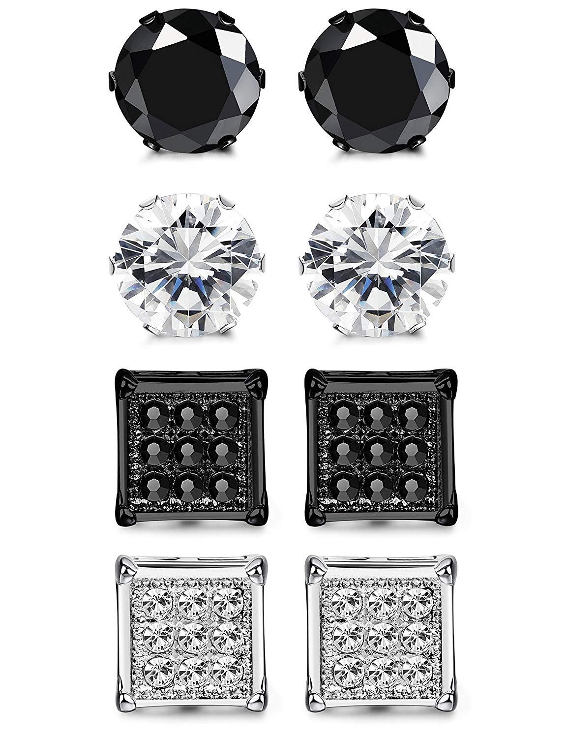 4 Pairs Stainless Steel Stud Earrings for Men Women CZ Earrings 6-8MM-Earrings-Innovato Design-D:4 Pairs 6MM-Innovato Design