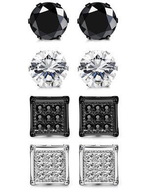 4 Pairs Stainless Steel Stud Earrings for Men Women CZ Earrings 6-8MM-Earrings-Innovato Design-D:4 Pairs 6MM-Innovato Design