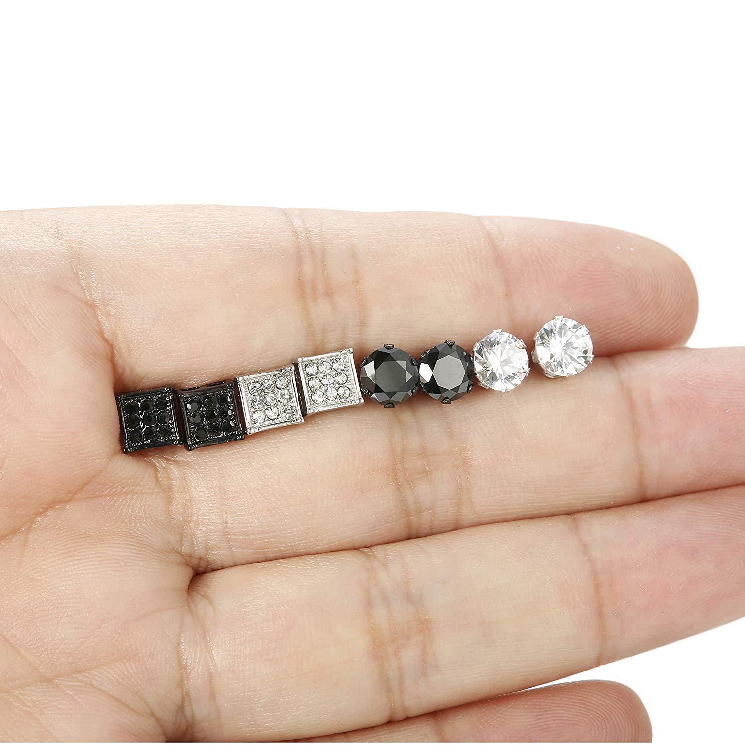 4 Pairs Stainless Steel Stud Earrings for Men Women CZ Earrings 6-8MM-Earrings-Innovato Design-D:4 Pairs 6MM-Innovato Design