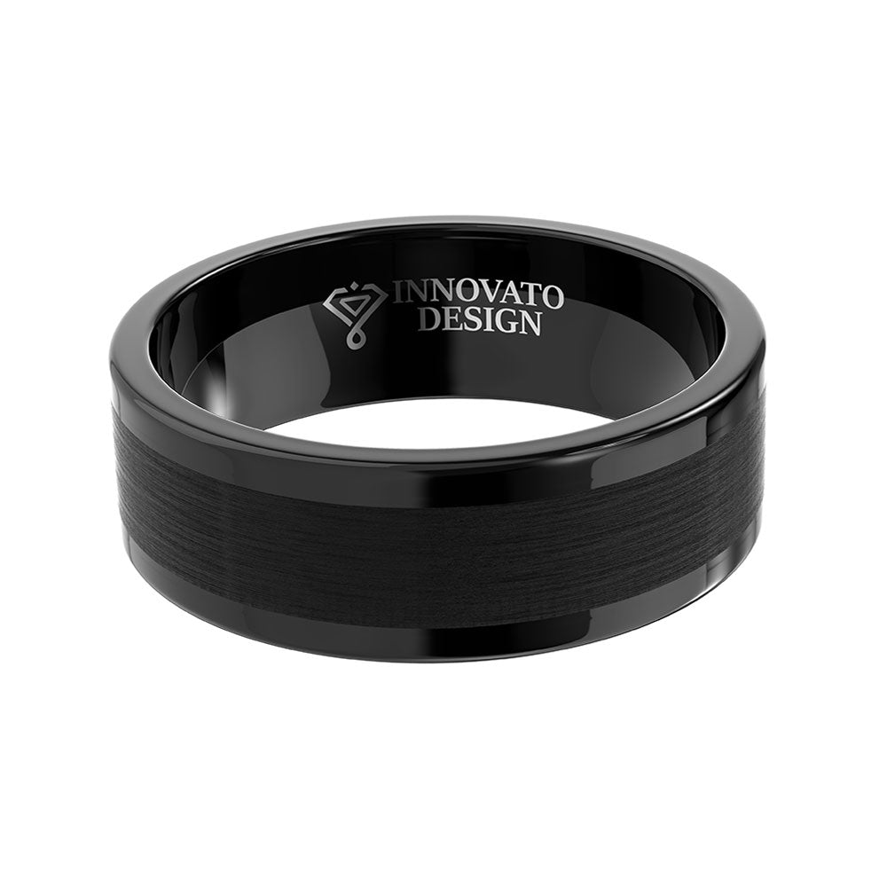 Black Tungsten Carbide with Matte Brushed Inlay Wedding Band-Rings-Innovato Design-5-Innovato Design