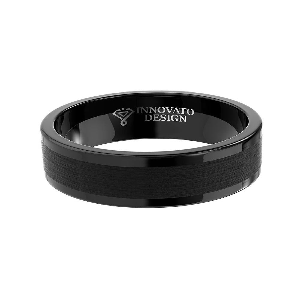 6mm Black Polished Edges and Brushed Center Tungsten Carbide Ring-Rings-Innovato Design-5-Innovato Design