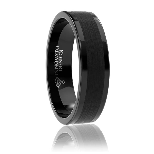 6mm Black Polished Edges and Brushed Center Tungsten Carbide Ring-Rings-Innovato Design-5-Innovato Design