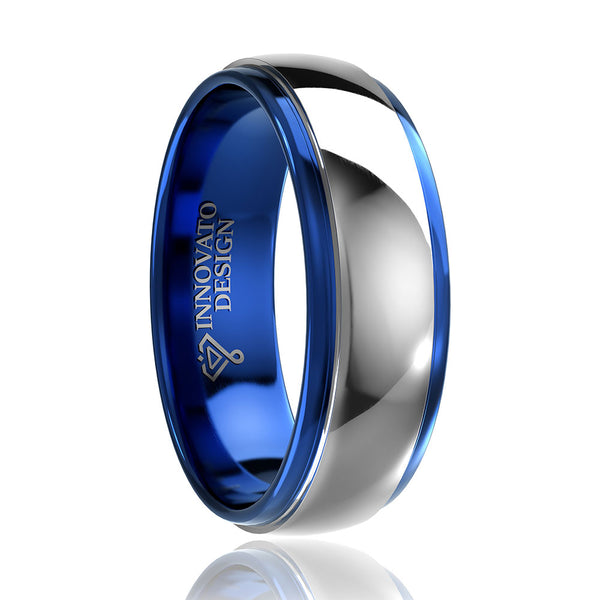 8mm Domed Blue Silver discount Tungsten Ring Wedding Band size 10