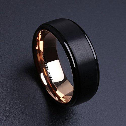 DUO Men 8 mm Black Brushed Matte Tungsten Carbide Ring Men 18K Rose Gold Gold Wedding Band Comfort Fit-Rings-Innovato Design-6.5-Innovato Design